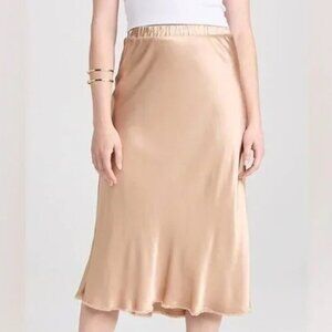 NWT National Ltd Mable Gold Satin Midi Skirt Sz M Bias Cut Elastic Waistband